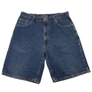 Vintage Dark Blue Denim Jean Shorts 90s Baggy Wide Leg Metal Rivets Size 36 x 9